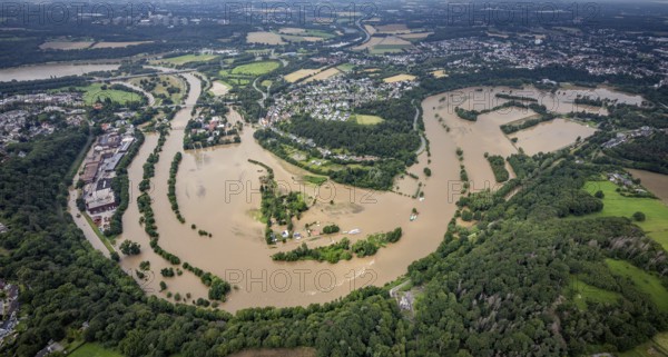 Aerial photo, Ruhr floods, Witten waterworks, flooding, Witten, Ruhr area, North Rhine-Westphalia,