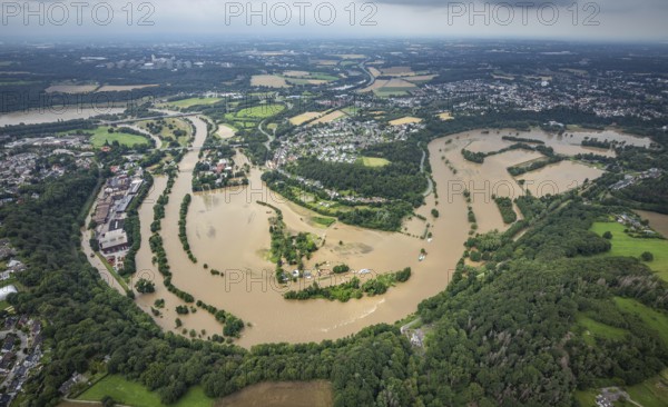 Aerial photo, Ruhr floods, Witten waterworks, flooding, Witten, Ruhr area, North Rhine-Westphalia,