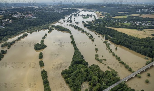 Aerial view, Ruhr floods, Ruhr between Bochum and Hattingen, flood, Blankenstein, Hattingen, Ruhr
