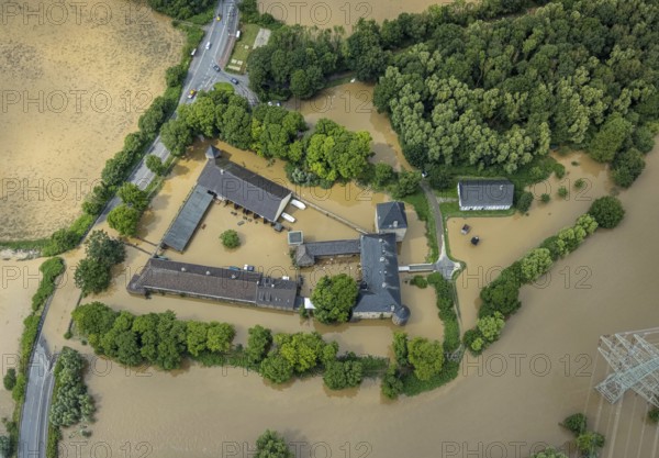 Aerial photograph, Ruhr floods, flooded house Kemnade, flooding, Blankenstein, Hattingen, Ruhr