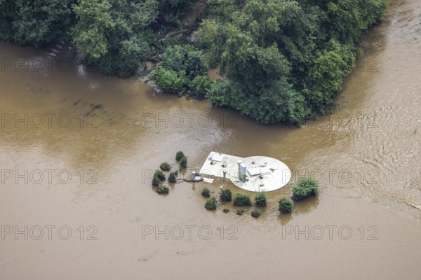 Aerial photo, Ruhr floods, Witten waterworks, flooding, Witten, Ruhr area, North Rhine-Westphalia,