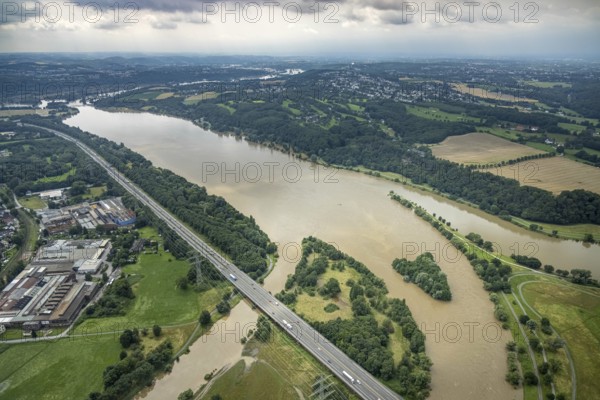 Aerial photo, Ruhr floods, Kemnader Lake, flooding, Heven, Witten, Ruhr area, North