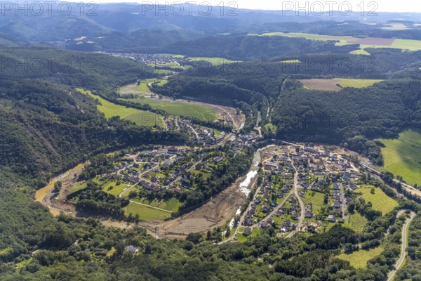 Aerial photograph, flood area with river Ahr in Schuld, Ahr valley, Rhineland-Palatinate, Germany,