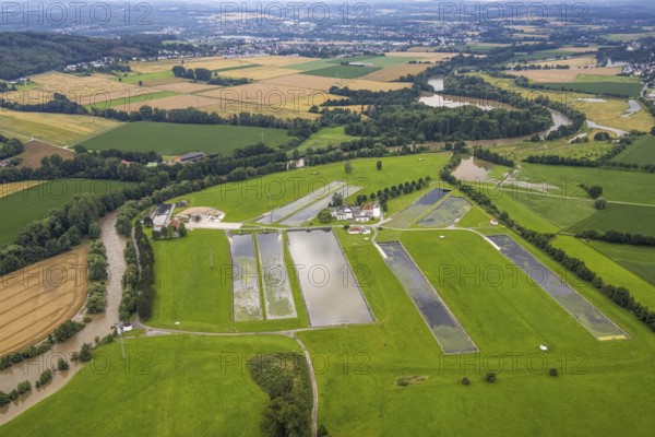 Aerial photo, Ruhr flood, Warmen, Fröndenberg/Ruhr, Ruhr area, North Rhine-Westphalia, Germany, DE,
