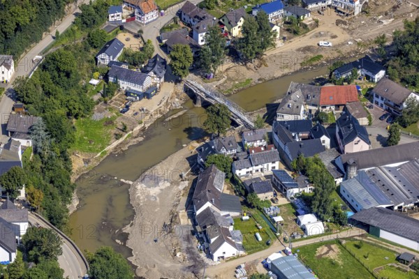 Aerial view, flood area with river Ahr and bridge damage Domhofstraße in Schuld, Ahr valley,