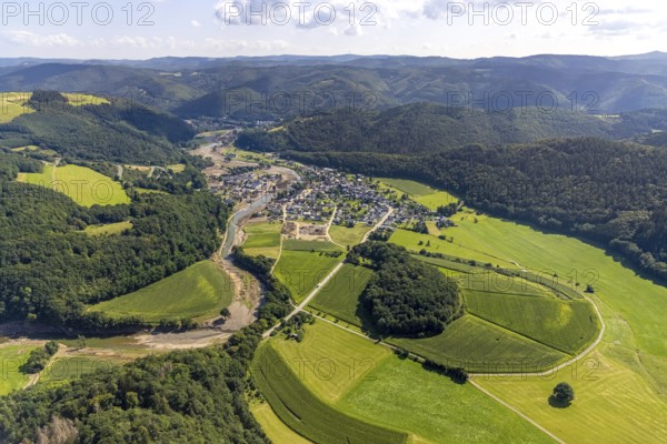 Aerial view, flood area at the river Ahr in Insul, Ahr valley, Rhineland-Palatinate, Germany, Ahr