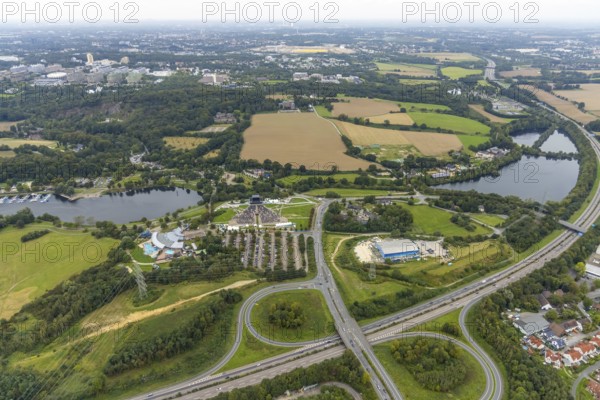 Aerial photo, tent festival at Lake Kemnader with corona-related beach chair edition 2021 in the