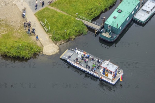 Aerial view, RuhrtalFerry Hardenstein on the river Ruhr in the district Vormholz in Witten, Ruhr