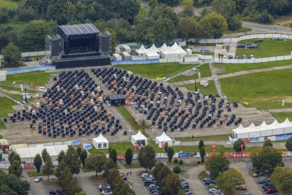 Aerial photo, tent festival at Lake Kemnader with corona-related beach chair edition 2021 in the