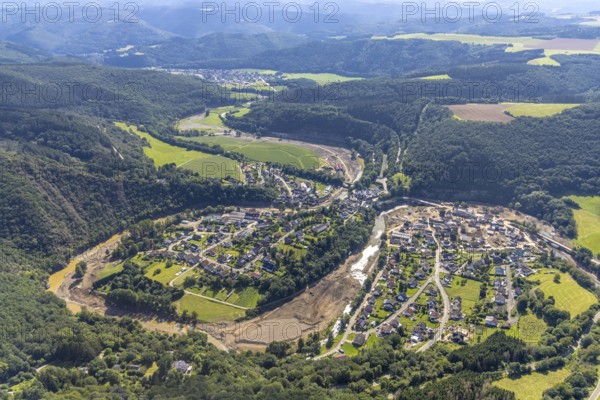 Aerial photograph, flood area with river Ahr in Schuld, Ahr valley, Rhineland-Palatinate, Germany,