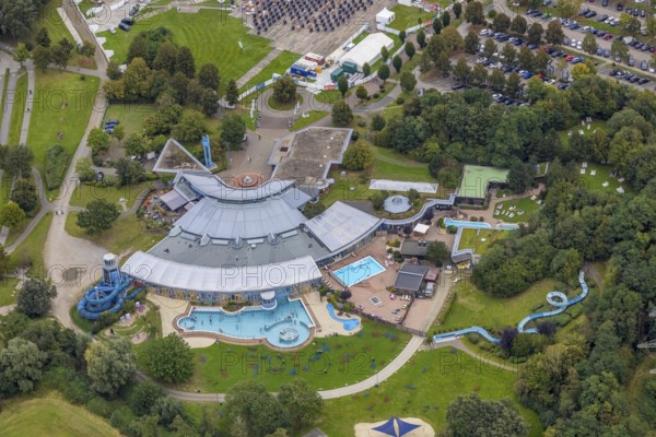 Aerial view, Heveney leisure pool at Lake Kemnader in the district of Heven in Witten, Ruhr area,