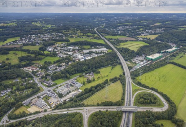 Aerial view, motorway A43 with motorway access Witten-Herbede and commercial area Wittener Straße