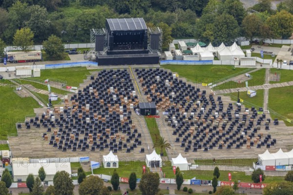 Aerial photo, tent festival at Lake Kemnader with corona-related beach chair edition 2021 in the