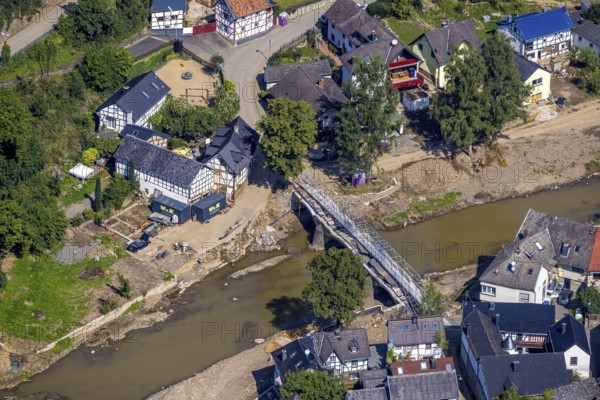 Aerial view, flood area with river Ahr and bridge damage Domhofstraße in Schuld, Ahr valley,