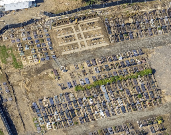 Aerial view, flood area at the river Ahr with cemetery Altenahr in Altenahr, Ahr valley,