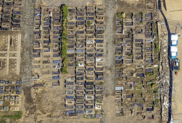 Aerial view, flood area at the river Ahr with cemetery Altenahr in Altenahr, Ahr valley,