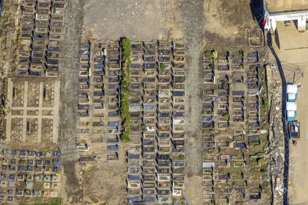 Aerial view, flood area at the river Ahr with cemetery Altenahr in Altenahr, Ahr valley,