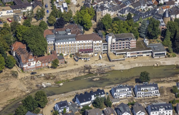 Aerial view, flood area at the river Ahr and Dr. von Ehrenwallsche Klinik in Walporzheim, Bad