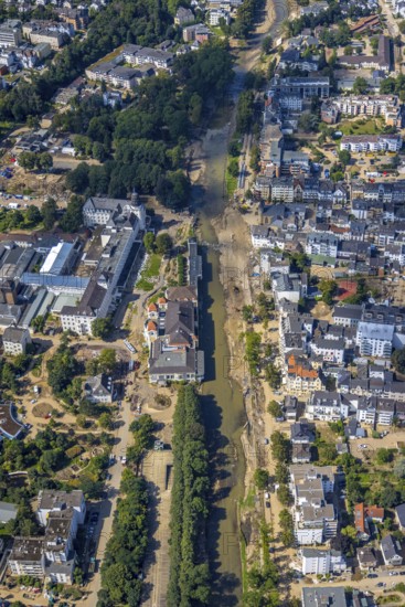 Aerial view, flood area at the river Ahr with spa hotel Bad Neuenahr and Steigenberger Hotel as