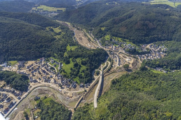 Aerial photograph, flood area at the river Ahr in Altenburg, Altenahr, Ahr valley,