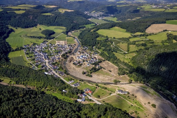 Aerial photograph, flood area at the river Ahr in Insul, Ahr valley, Rhineland-Palatinate, Germany,