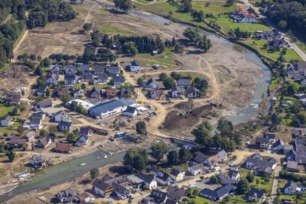 Aerial view, flood area at the river Ahr in Insul, Ahr valley, Rhineland-Palatinate, Germany, Ahr
