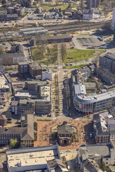 Aerial view, Berliner-Tor-Platz, Berliner Tor with Wilhelmstraße and Wesel railway station, Wesel,