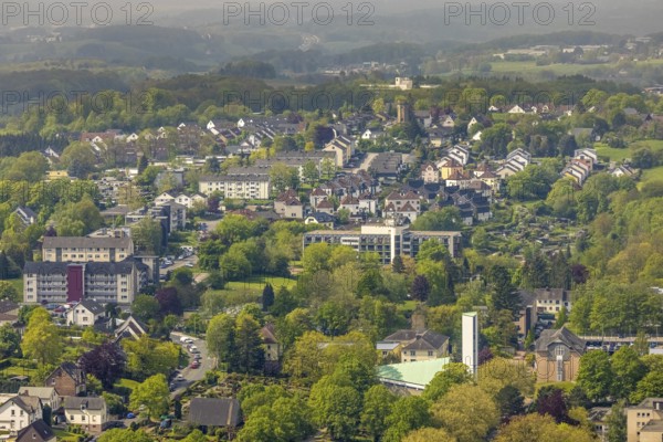 Aerial view, St Martin's Church and local view Volmarstein, Wetter, Ruhr area, North