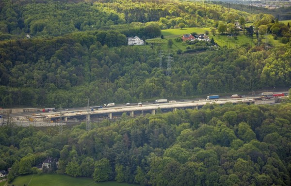Aerial view, renovation of the A1 motorway bridge, city boundary between Wetter and Hagen,