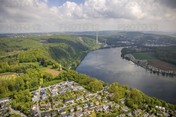 Aerial view, Harkortturm and Harkortsee, weather, Ruhr area, North Rhine-Westphalia, Germany, DE,