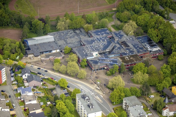 Aerial view, Geschwister-Scholl-Gymnasium with sports hall and indoor swimming pool Oberwengern,