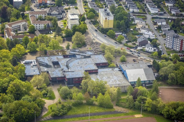 Aerial view, Geschwister-Scholl-Gymnasium with sports hall and indoor swimming pool Oberwengern,