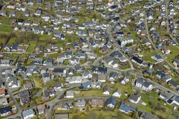 Aerial view, town centre Wilgersdorf, Wilnsdorf, Siegerland, North Rhine-Westphalia, Germany, DE,
