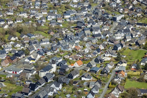 Aerial view, aerial view with Catholic Church St. Josef in Wilgersdorf, Wilnsdorf, Siegerland,