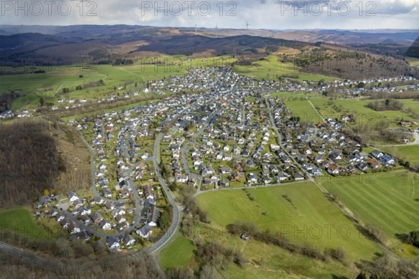 Aerial view, local view Wilgersdorf, Wilnsdorf, Siegerland, North Rhine-Westphalia, Germany, DE,