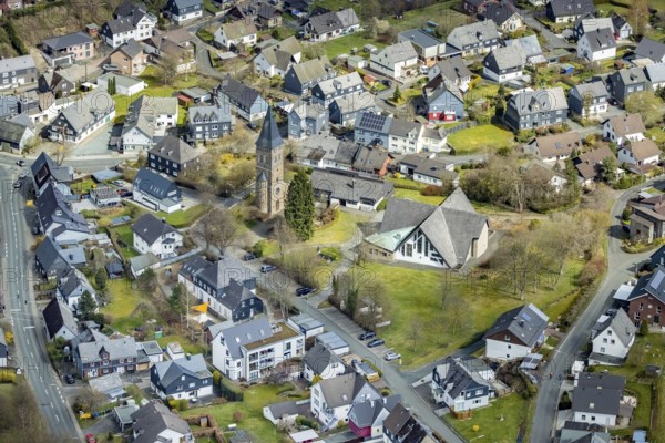 Aerial view, St. Martin's Catholic Church in Wilnsdorf, Siegerland, North Rhine-Westphalia,