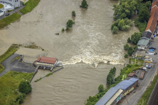 Aerial photo, Ruhr flood, Ardey, Fröndenberg/Ruhr, Ruhr area, North Rhine-Westphalia, Germany, DE,