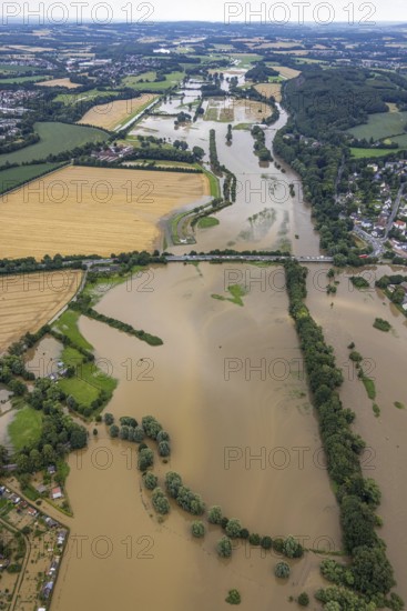 Aerial photo, Ruhr flood, Schwerte, Ruhr area, North Rhine-Westphalia, Germany, DE, Europe,