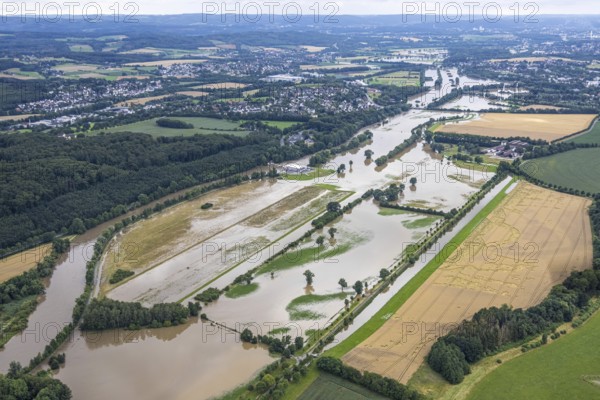 Aerial photo, Ruhr flood, Geisecke, Schwerte, Ruhr area, North Rhine-Westphalia, Germany, DE,