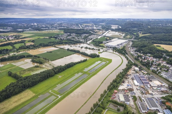 Aerial photo, Ruhr flood, Westhofen, Schwerte, Ruhr area, North Rhine-Westphalia, Germany, DE,