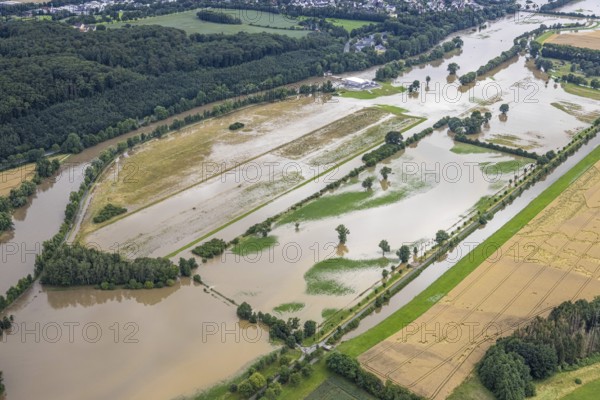 Aerial photo, Ruhr flood, Geisecke, Schwerte, Ruhr area, North Rhine-Westphalia, Germany, DE,