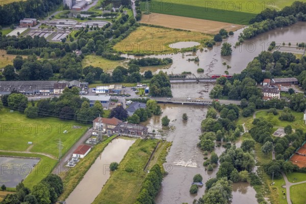 Aerial photo, Ruhr flood, Fröndenberg, Fröndenberg/Ruhr, Ruhr area, North Rhine-Westphalia,
