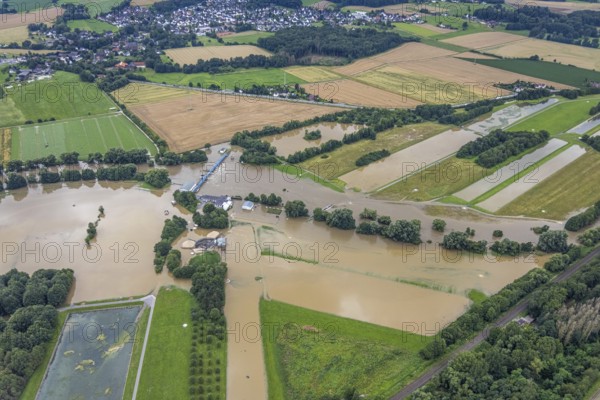 Aerial photo, Ruhr flood, Fröndenberg, Fröndenberg/Ruhr, Ruhr area, North Rhine-Westphalia,