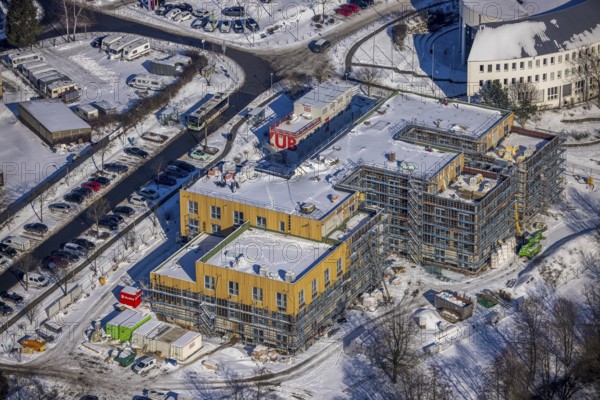 Aerial view, University of Witten / Herdecke, Annen, new campus extension in timber construction,