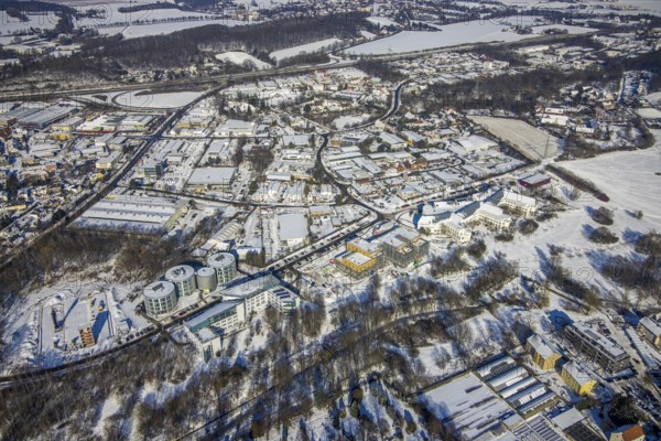 Aerial view, University of Witten / Herdecke, new campus extension in timber construction,