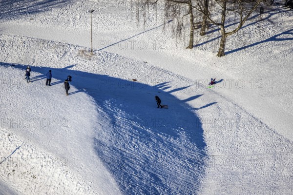 Aerial view, winter landscape on the Helenenberg, winter activities, Witten, Ruhr area, North