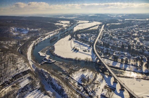 Aerial view, Ruhr river, Ruhr viaduct Witten, Hohenstein hydroelectric power station, Witten, Ruhr