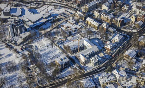 Aerial photo, construction site for living space former Scharfen machine factory, Scharfen Villa,