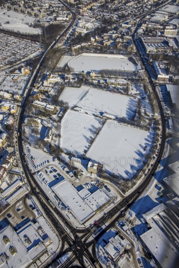 Aerial view, Wullenstadion with side fields, Westfalenstraße, Dortmunder Straße, Witten, Ruhr area,