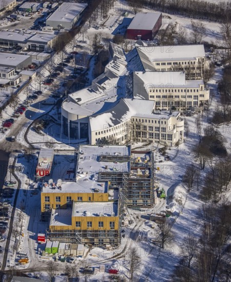 Aerial view, University of Witten / Herdecke, Annen, new campus extension in timber construction,